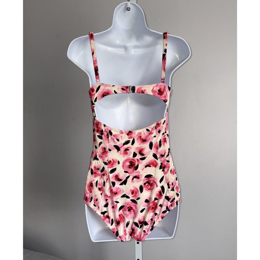 Kate Spade Pink Floral One Piece Swimsuit Bay of Roses Size XS Smocked Stretch - Picture 9 of 16